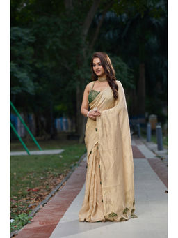 Aparnaa - Tissue Handwork Embroidered Umbrella Work Saree with Unstitched Blouse