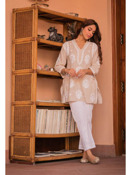 HOUSE OF KARI - Saba Chikankari In Slob Cotton Beige Short Kurti