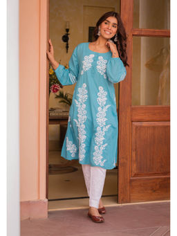 HOUSE OF KARI - Saba Chikankari Cotton Sky Blue Kurta
