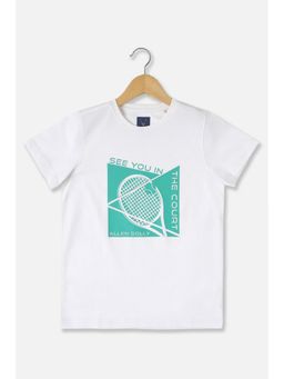 Allen Solly - Boys White Regular Fit Print Crew Neck T-Shirt