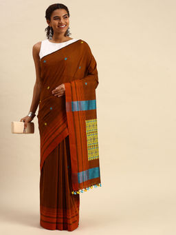 ArtEastri - Brown Cotton Assamese Saree