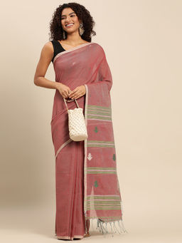 ArtEastri - Pink Cotton Jamdani Saree with Unstitched Blouse