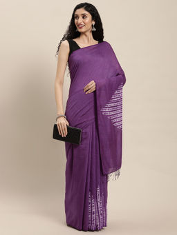 ArtEastri - Purple Silk Cotton Shibori Saree with Unstitched Blouse