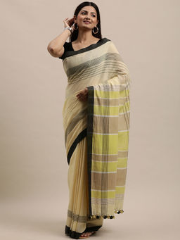 ArtEastri - Yellow Cotton Color Block Woven Saree