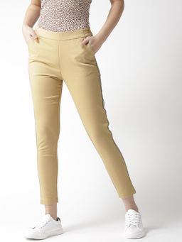 Xpose - Women Tan Solid Skinny-Fit Treggings with Contrast Side Taping Detail