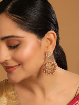 Nuyug - 22K Gold Plated Kundan Stone Studded Shaped Bead Chandbalis