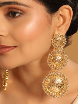 Nuyug - 22K Gold Plated Stone Studded Contemporary Shaped Drop Earrings