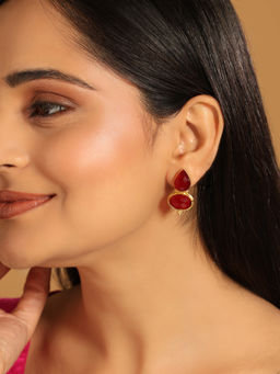 Nuyug - Red 22K Gold Plated Bold Black Embrace Stud Earrings