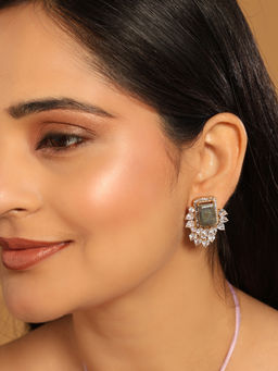 Nuyug - 22K Gold Plated Labradorite Stone Contemporary Shaped Stud Earrings