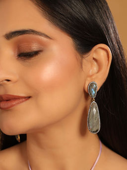 Nuyug - 22K Gold Plated Labradorite Stone Contemporary Drop Earrings