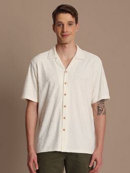 Bene Kleed - Men Relaxed Fit Textured Casual Off White Shirt