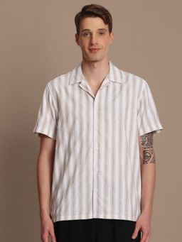 Bene Kleed - Men Relaxed Fit Striped Casual White Shirt