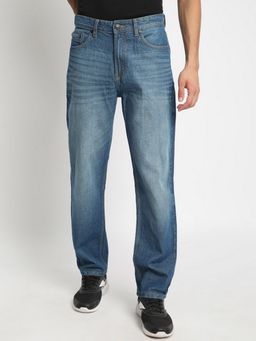 Bene Kleed - Men Straight Fit Clean Look Heavy Fade Whiskers Pure Cotton Blue Jeans