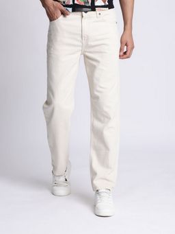 Bene Kleed - Men Relaxed Fit Mid-Rise Light Fade Printed Premium Denim Beige Jeans