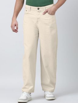Bene Kleed - Men Mid-Rise Baggy Fit Cotton Off White Jeans