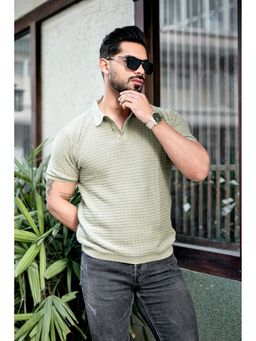GRITSTONES - Men Green Premium Flat Knit Polo T-Shirt