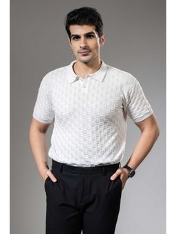 GRITSTONES - Men White Embedded Flat Knit Premium Polo T-Shirt