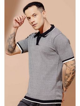 GRITSTONES - Men Grey Premium Flat Knit Polo T-Shirt