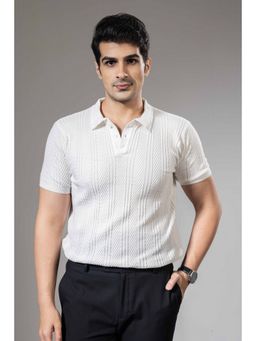 GRITSTONES - Men White Half Sleeve Premium Flat Knit Polo T-Shirt