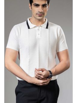 GRITSTONES - Men White Premium Flat Knit Polo T-Shirt