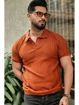 GRITSTONES - Men Orange Premium 3D Knit Polo T-Shirt