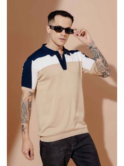 GRITSTONES - Men Peach Premium Flat Knit Polo T-Shirt