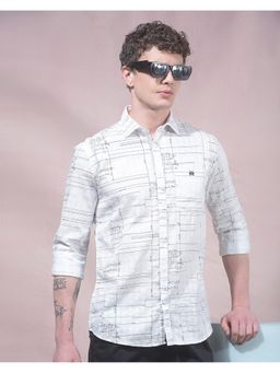 CRIMSOUNE CLUB - Men White Printed Pure Cotton Shirt