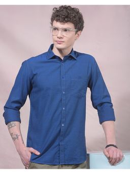CRIMSOUNE CLUB - Men Blue Pure Cotton Shirt