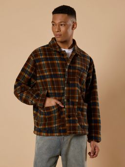 Espanshe - Sherly Men Brown Relaxed Checked Fleece Shacket