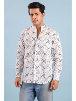 RATAN JAIPUR - Men Blue Cotton Geometric Shirt