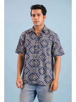 RATAN JAIPUR - Men Blue Cotton Geometric Shirt