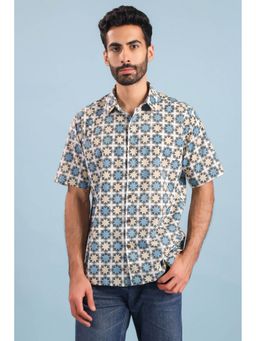 RATAN JAIPUR - Men Blue Cotton Geometric Shirt
