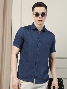 CRIMSOUNE CLUB - Men Blue Pure Cotton Shirt