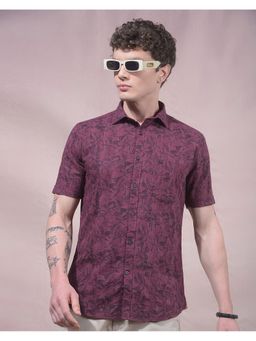 CRIMSOUNE CLUB - Men Wine Floral Print Shirt