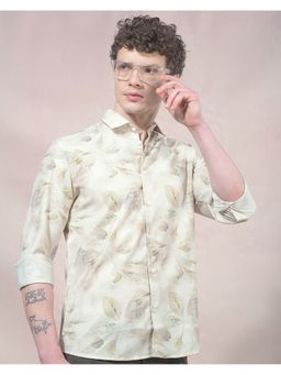 CRIMSOUNE CLUB - Men Beige Floral Print Linen Shirt