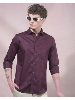 CRIMSOUNE CLUB - Men Wine Jacquard Pure Cotton Shirt