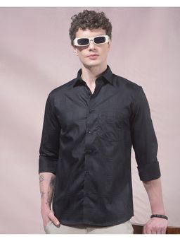 CRIMSOUNE CLUB - Men Black Jacquard Pure Cotton Shirt