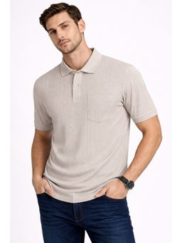 Parcel Yard - Beige Men Textured Cotton Blend Polo T-Shirt