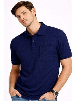 Parcel Yard - Navy Blue Men Textured Cotton Blend Polo T-Shirt