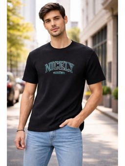 Parcel Yard - Black Men Typography Round Neck Cotton Blend T-Shirt