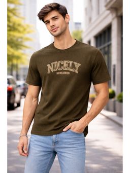 Parcel Yard - Olive Men Typography Round Neck Cotton Blend T-Shirt