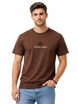 Parcel Yard - Brown Men Typography Round Neck Cotton Blend T-Shirt