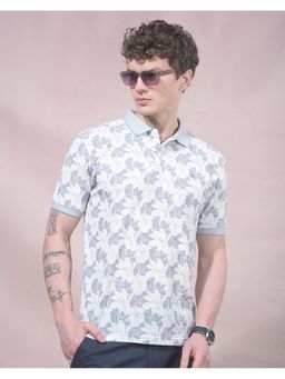 CRIMSOUNE CLUB - Men Grey Floral Print Polo Neck T-Shirt