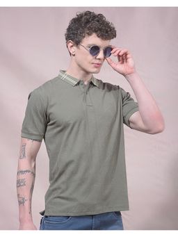 CRIMSOUNE CLUB - Men Olive Jacquard Polo Neck T-Shirt