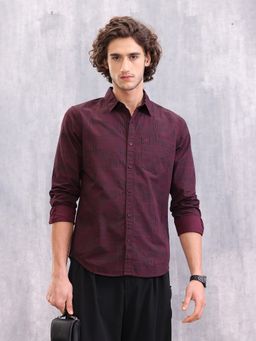 WROGN - Men Printed Cotton Aop Maroon Shirt