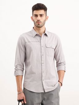 WROGN - Men Slim Fit Panel Printed Grey Shirt