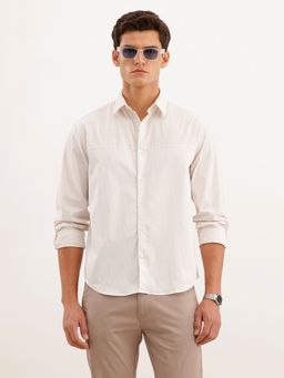 WROGN - Men Comfort Fit Cut and Sew Checkered Off White Shirt