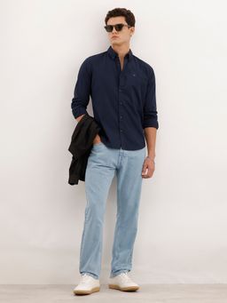 WROGN - Men Slim Fit Solid Navy Blue Shirt