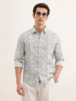 WROGN - Men Textured Regular Fit Aop Blue Shirt