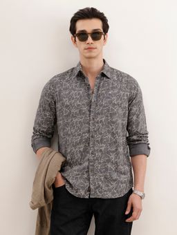 WROGN - Men Textured Regular Fit Aop Grey Shirt